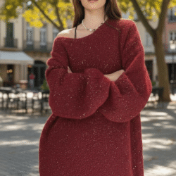 一字領亮片毛衣長版衣（全尺碼）